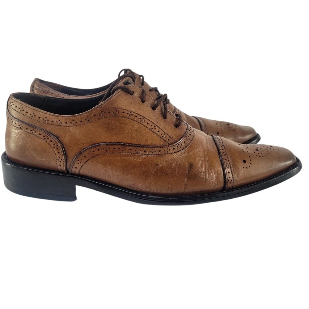 Vittorio Russo Oxford Style Brown Leather Dress Shoe Comfort‎ Mens Size 9